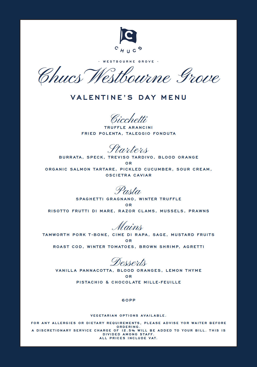 Valentine's Day at Chucs Westbourne Grove - Chucs Restaurants